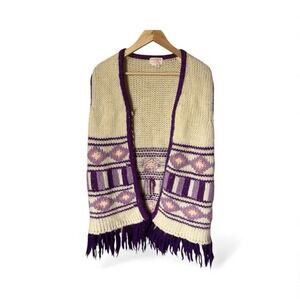 Fine Import Wool Southwestern Knit Vest Size L Purple and Ivory